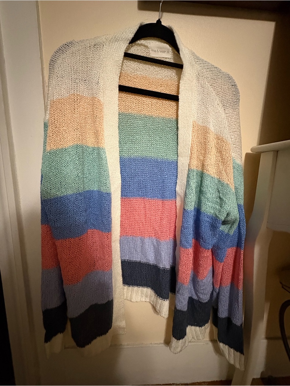 NWOT Mia and Tess Multicolor Striped Open-Front Cardigan - Pastel